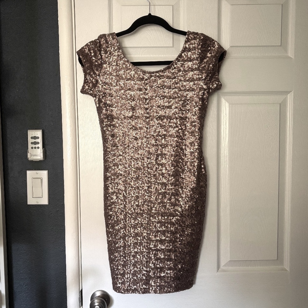 Bronze gold sequin dress, low back, size small